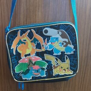 Pokemon Blue Teal Black Lunch Bag with Pikachu Charizard Blastoise Venusaur